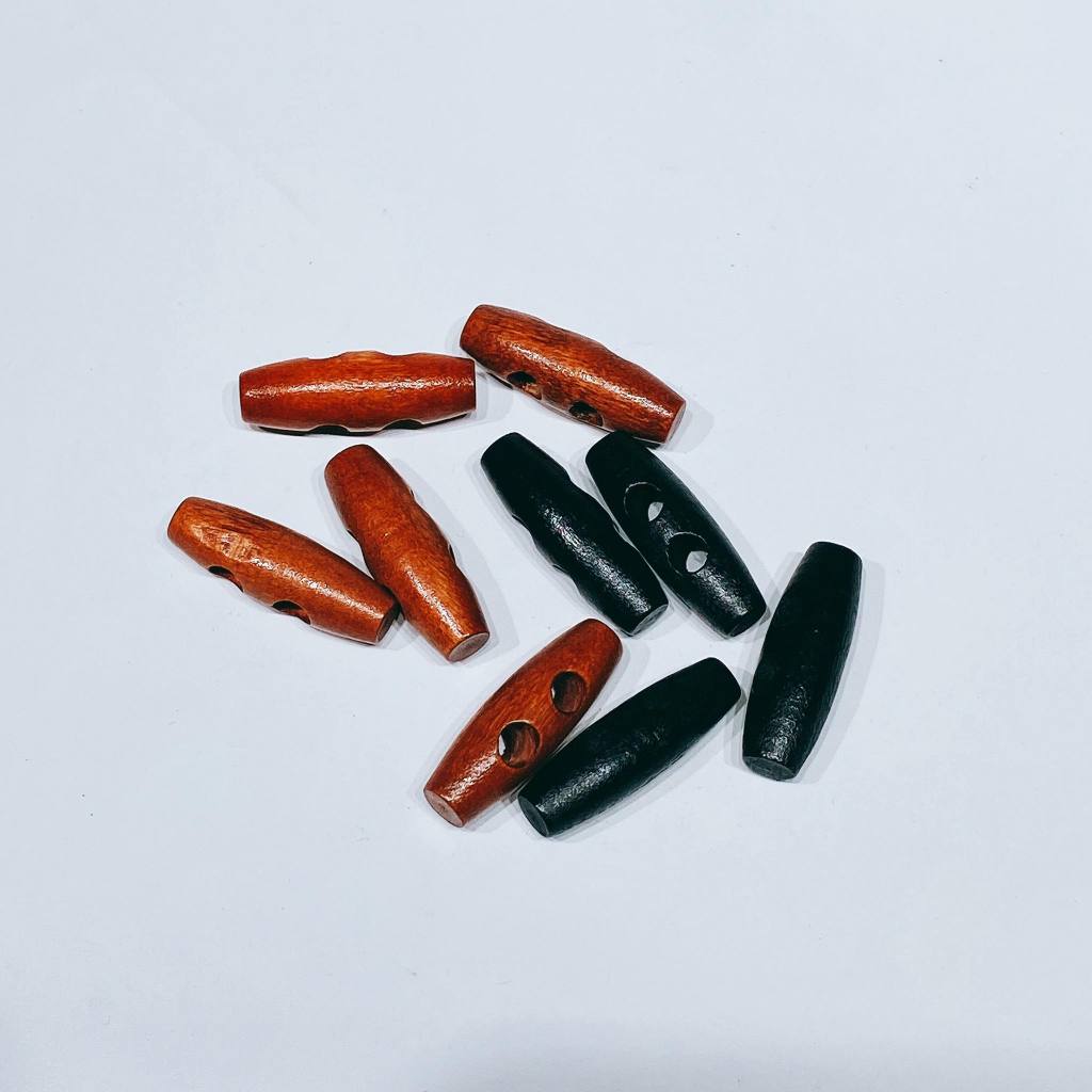 Cúc gỗ dài 2 lỗ 3cm trang trí (gói 10 cái)