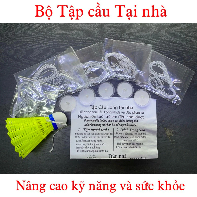 Bộ tập cầu lông tại nhà một mình: 1 cầu, 5 móc, 5 dây, Tập luyện thoải mái, nâng cao kỹ năng