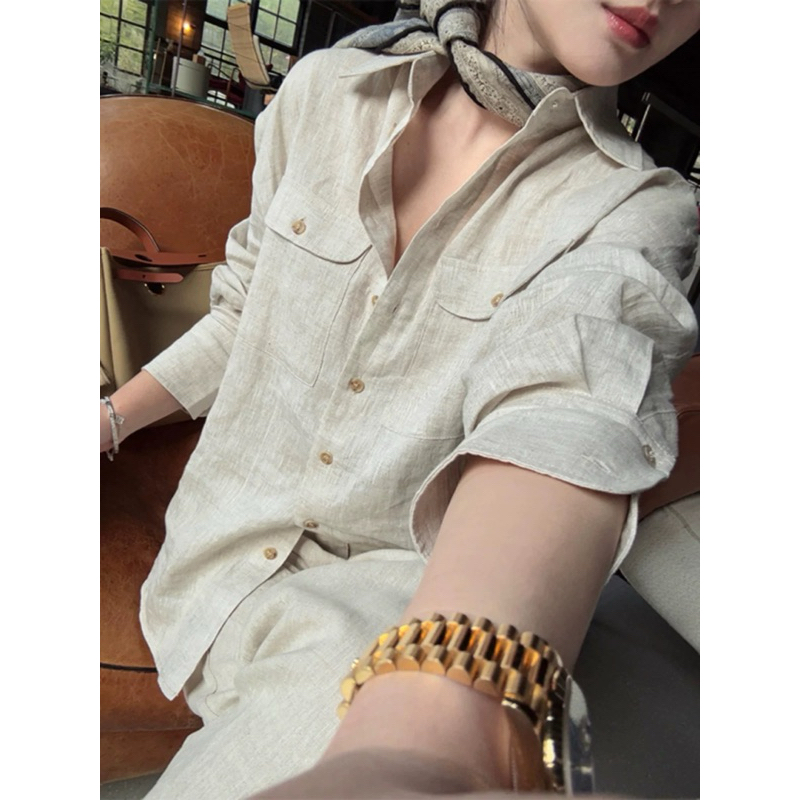 SET LINEN ÁO SƠ MI TÚI NẮP HỘP MIX QUẦN DÀI ỐNG RỘNG DÀI SIÊU SANG PHONG CÁCH HÀN QUỐC THANH LỊCH ĐỦ SIZE | BigBuy360 - bigbuy360.vn