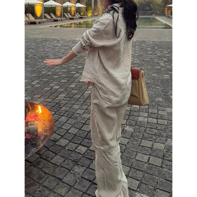 SET LINEN ÁO SƠ MI TÚI NẮP HỘP MIX QUẦN DÀI ỐNG RỘNG DÀI SIÊU SANG PHONG CÁCH HÀN QUỐC THANH LỊCH ĐỦ SIZE | BigBuy360 - bigbuy360.vn