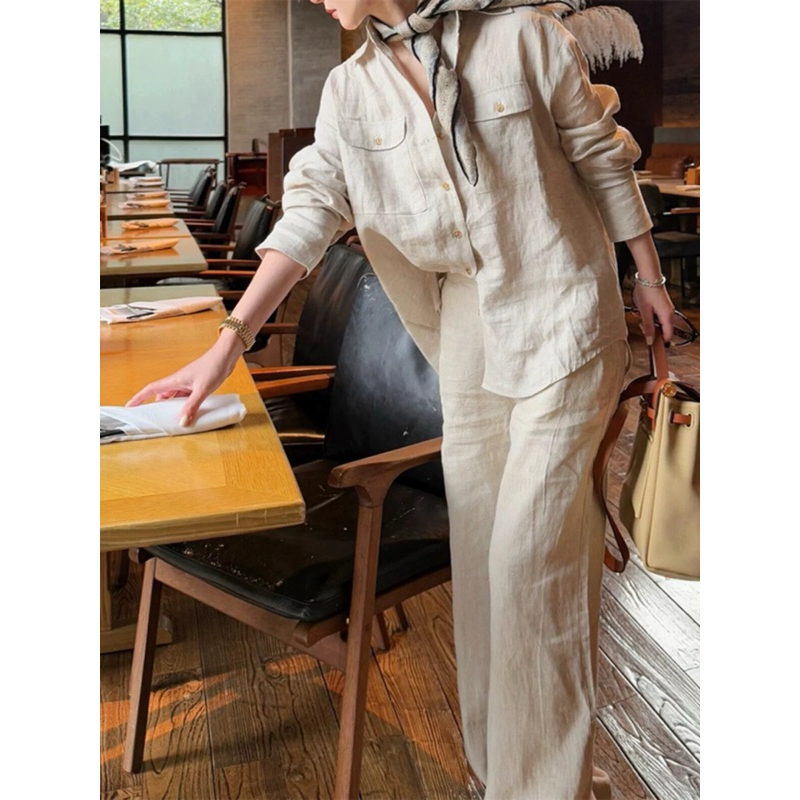 SET LINEN ÁO SƠ MI TÚI NẮP HỘP MIX QUẦN DÀI ỐNG RỘNG DÀI SIÊU SANG PHONG CÁCH HÀN QUỐC THANH LỊCH ĐỦ SIZE | BigBuy360 - bigbuy360.vn