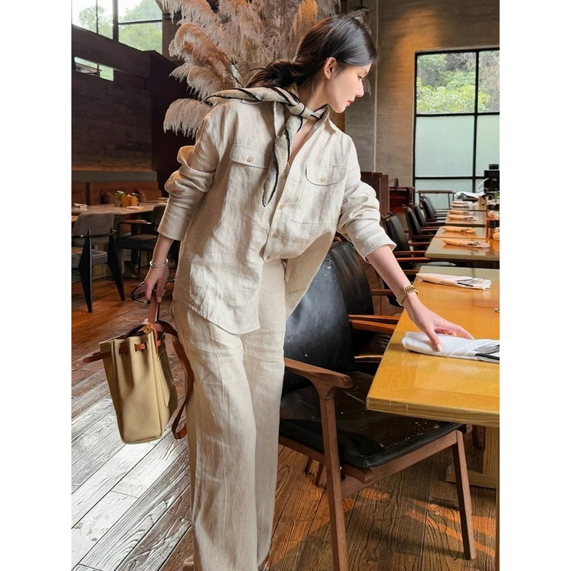 SET LINEN ÁO SƠ MI TÚI NẮP HỘP MIX QUẦN DÀI ỐNG RỘNG DÀI SIÊU SANG PHONG CÁCH HÀN QUỐC THANH LỊCH ĐỦ SIZE | BigBuy360 - bigbuy360.vn