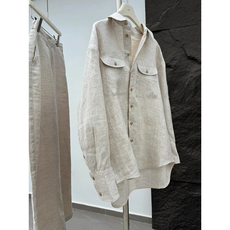 SET LINEN ÁO SƠ MI TÚI NẮP HỘP MIX QUẦN DÀI ỐNG RỘNG DÀI SIÊU SANG PHONG CÁCH HÀN QUỐC THANH LỊCH ĐỦ SIZE | BigBuy360 - bigbuy360.vn