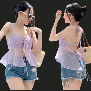 Áo hai dây cổ yếm hở lưng Briebrie cao cấp chất liệu tơ, sang chảnh - 404 + 424