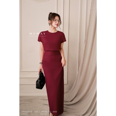 Sét Áo Kiểu Chân Váy Chữ A Nữ MY WAY Vai Chờm Bo Eo Sang Trọng 2MAB14119 - 2MCAB242 - DO0