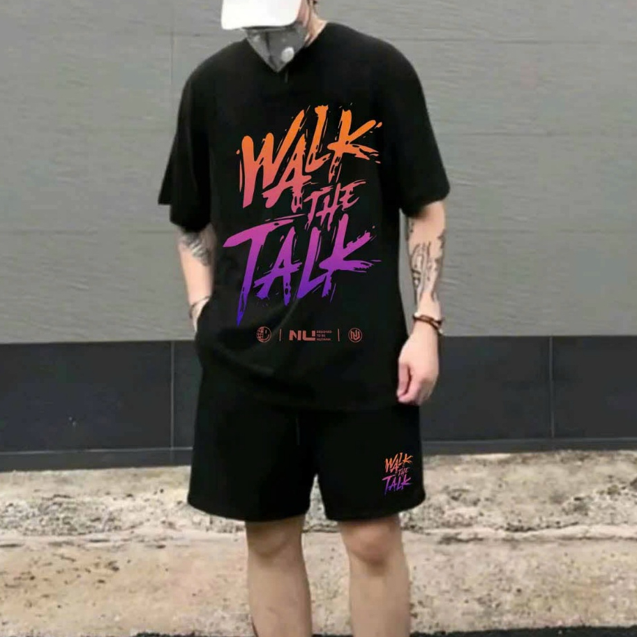 BỘ THỂ THAO NAM NỮ UNISEX WALK TALK CHỮ TÍM MÙA HÈ HOT TREND - DUBAI FASHION