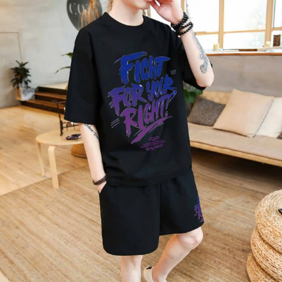 BỘ THỂ THAO NAM NỮ UNISEX FIGHT CHỮ TÍM MÙA HÈ - DUBAI FASHION