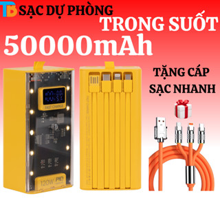 (TẶNG CÁP SẠC NHANH)Pin dự phòng 50000mAh TRONG SUỐT Hỗ trợ sạc nhanh 22,5W, 4 đầu ra Tích hợp 2 cổng sạc đầu ra