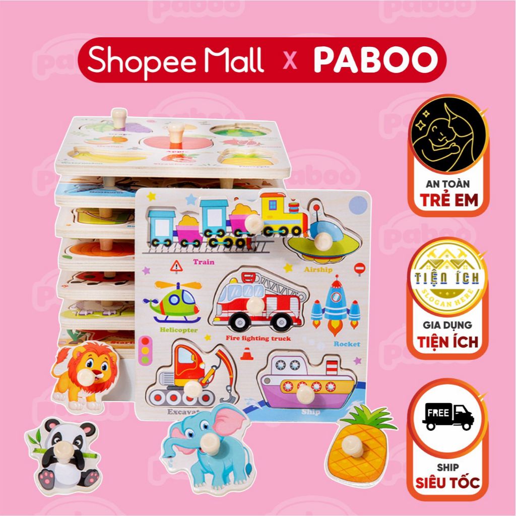 Bảng Núm Gỗ Loại Dầy Đa Dạng Chủ Đề， Bảng Ghép Hình Thông Minh PABOO Dậy Nhận Biết Hình Khối Và Chữ Cái Cho Bé