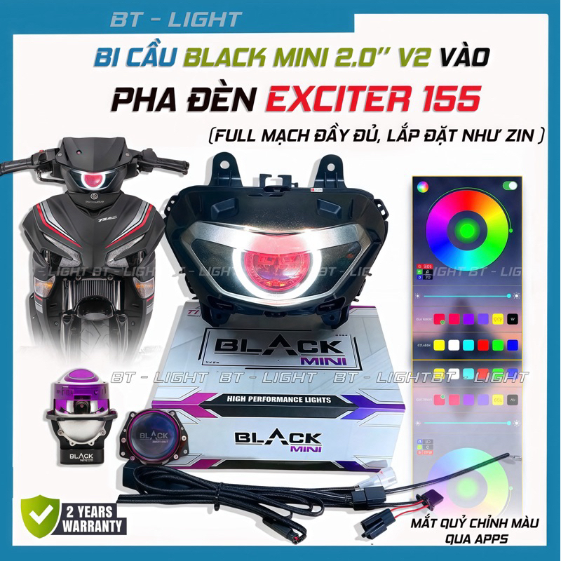 Đèn Bi Cầu Titan Black mini 2.0 v2 lên pha Exciter 155