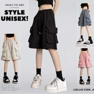 Quần Short Kaki Unisex túi hộp HINI 🖤 Nam nữ unisex 🖤 Quần kaki ngố lưng chun ống rộng Jaystoree