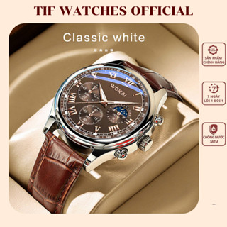 Đồng hồ đeo tay nam Wokai dây da nâu mặt nâu lịch lãm sang trọng