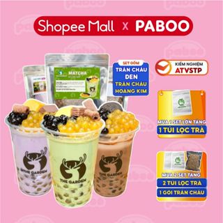 Set Trà Sữa Tự Pha Trân Châu Đường Đen  PABOO, Nguyên Liệu Làm Trà Sữa Phúc Long, Matcha 10 vị 6-8 Ly