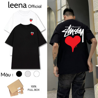 ( Tặng Hộp Box ) Áo Thun Tay Lỡ In Hình Stu,ssy Trái Tim by Leena, Chất Cotton Co Giãn 2 Chiều , Mêm Mịn
