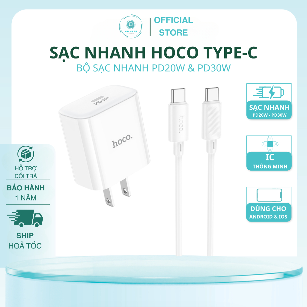 Sạc Nhanh Hoco Type-C 30W, Bộ Củ Cáp Sạc Nhanh C76 Plus/Pro Bảo Hành 1 Năm - Khánh An Technology