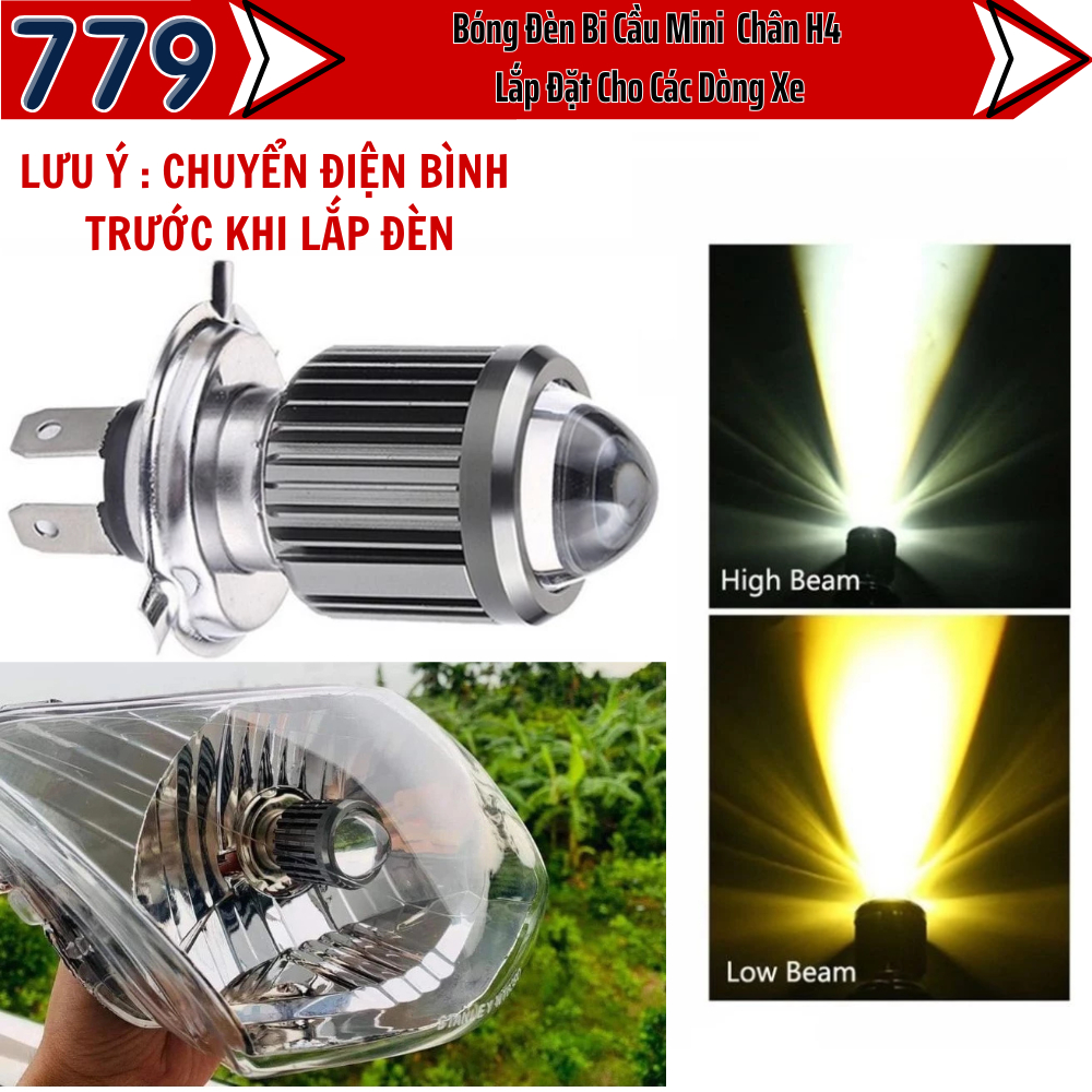 Bóng Đèn Bi Cầu Mini  Chân H4 12V Lắp Đặt Dễ Dàng Cho Các Dòng Xe