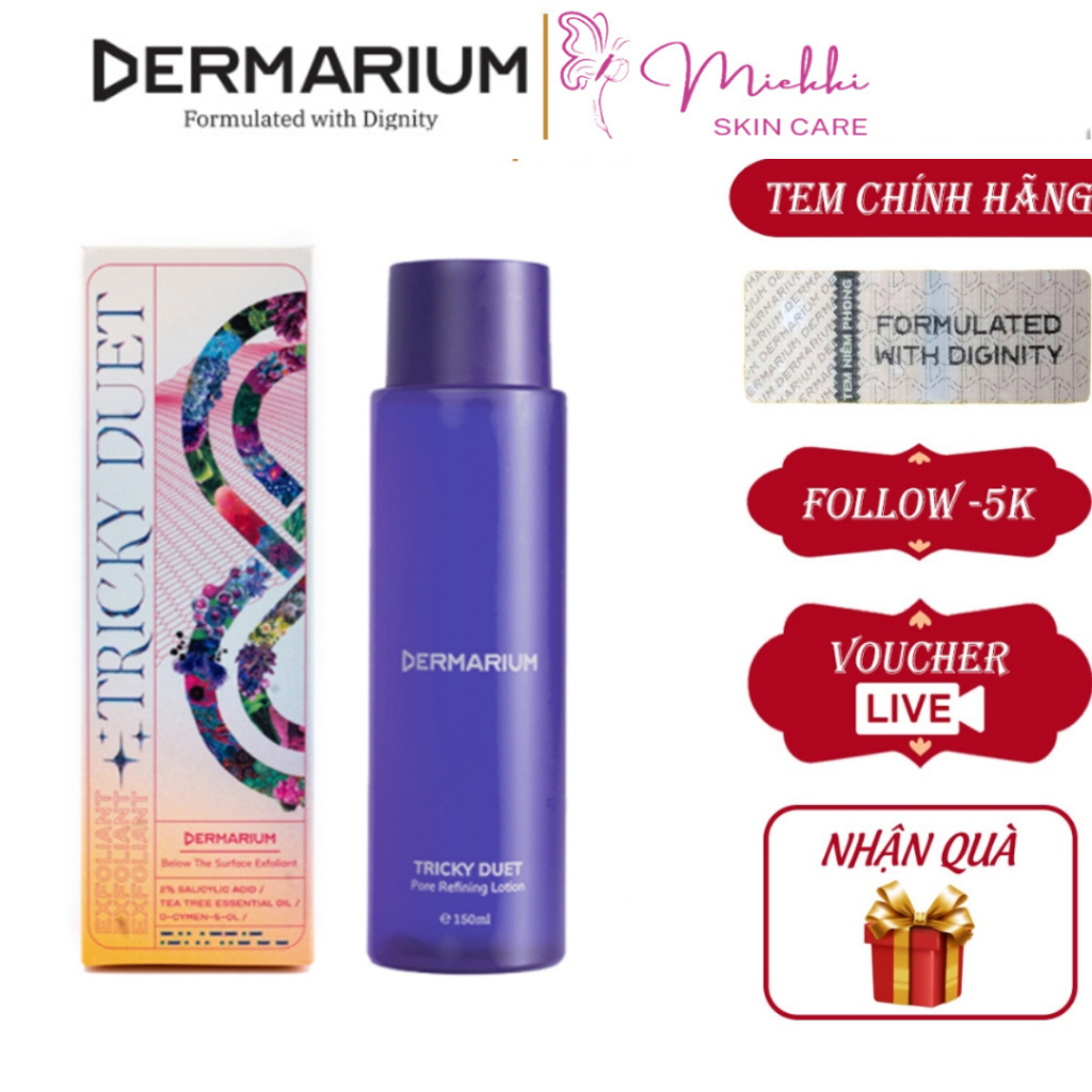 Toner Dermarium Tricky Duet 2% Salicylic Acid (BHA) tây da chết hóa học, làm sạch da 55ml, 150ml