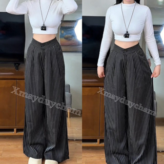   DEAL MỞ BÁN  Quần Ống Suông Rộng Kẻ Sọc vải Gold Hàn cạp khóa cho nữ m670 