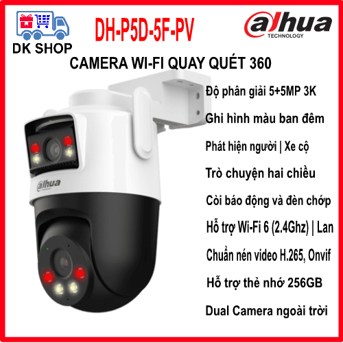 Camera IP Wifi 2 Mắt DaHua PiCoo Dual DH-P5D-5F-PV 10MP | DH-P3D-3F-PV 6MP - Xoay 360 Độ - Ngoài Trờ