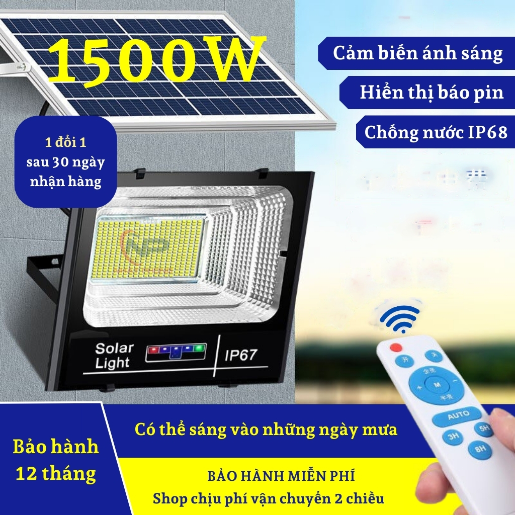 Combo đèn năng lượng mặt trời SHOP NHẬT PHONG,đèn pha trang trí sân vườn 1 khoang đơn 1500W cảm biến