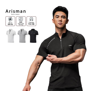 Áo Thun Tập Gym Nam Ngắn Tay ARISMAN Pro Active, Áo nam thể thao cổ trụ kéo khóa, thoáng khí co giãn 4 chiều
