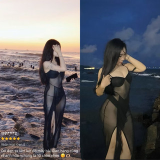 Váy đầm lưới tua rua đi biển sexy co giãn thoải mái V04