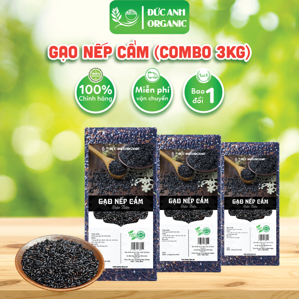 gạo nếp cẩm điện biên combo 3kg ( 3 túi 1kg hút chân không )