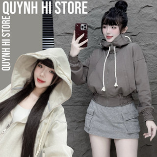 Quỳnh Hí | Áo Khoác Croptop (NGẮN), Nón Xỏ Dây Thừng, Eo Bo Chun Ôm, Jacket Nữ Top Women