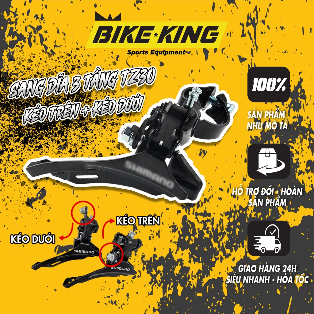 Gạt & Sang Dĩa 3 Tầng TZ30 Đen Cho Xe Đạp Líp 5/6/7/8 Tầng (Speed) - Kéo Lên & Kéo Xuống