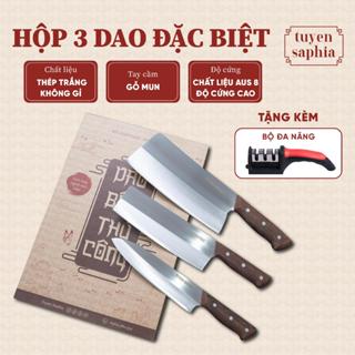 Dao Cán Ốp-Bộ Dao Bếp 3 Món Thép Trắng Không Gỉ Cao Cấp Thương Hiệu Tuyền Saphia, Bộ Dao Bếp Độ Bén cao-TS02