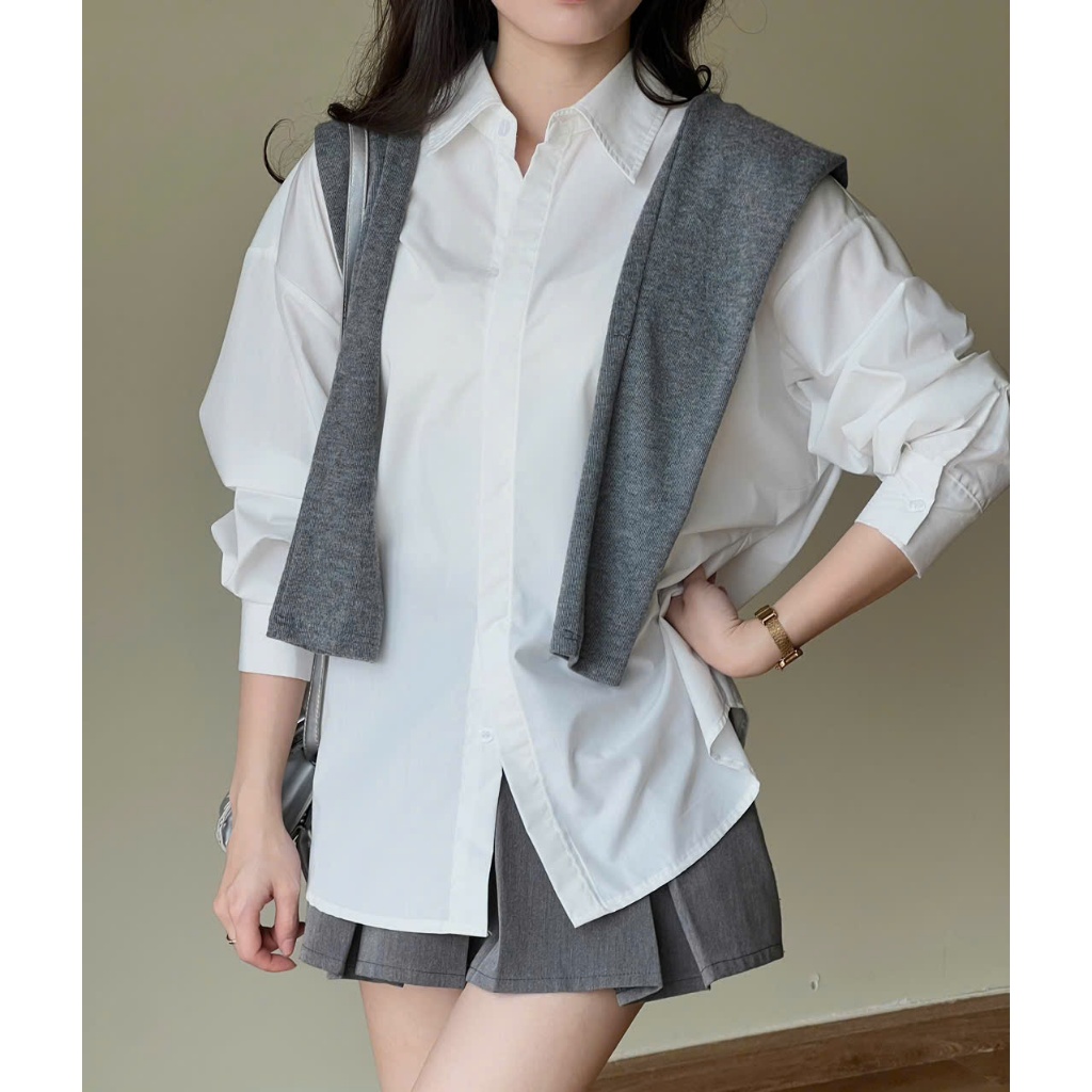 Áo Sơ Mi Thô Dài Tay, Áo Sơmi Trơn Giấu Cúc, Áo Sơ Mi Nữ Kiểu Form Dáng Rộng Miho House | BigBuy360 - bigbuy360.vn