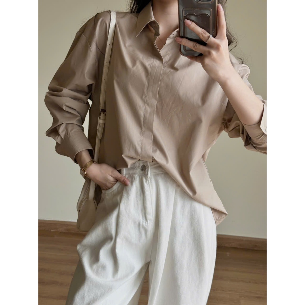 Áo Sơ Mi Thô Dài Tay, Áo Sơmi Trơn Giấu Cúc, Áo Sơ Mi Nữ Kiểu Form Dáng Rộng Miho House | BigBuy360 - bigbuy360.vn