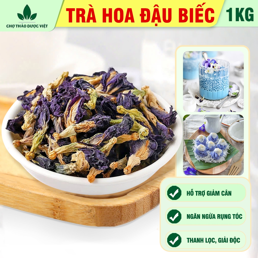 Trà hoa đậu biếc 1kg, sấy lạnh, nguyên liệu pha trà, làm bánh, tạo màu thực phẩm tự nhiên