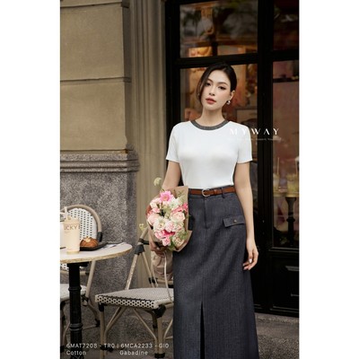 Áo Thun Nữ MY WAY Cotton Cổ Đức Phối Viền Ngắn Tay Basic 6MAT7208
