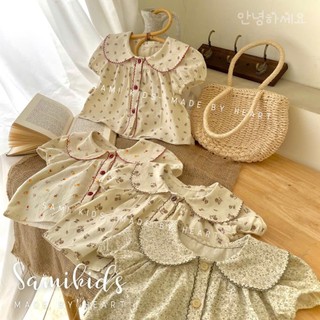  áo babydoll linen cho bé gái hoa nhí viền cổ vintage 5-16kg SA150T 