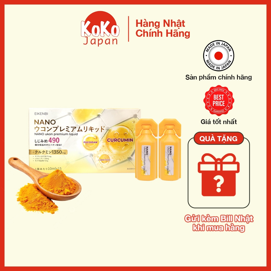 Tinh Chất Nghệ Nano Curcumin Eikenbi Trắng Da Ukon Premium Liquid - Hộp 15 Ống Chính Hãng Nhật Bản