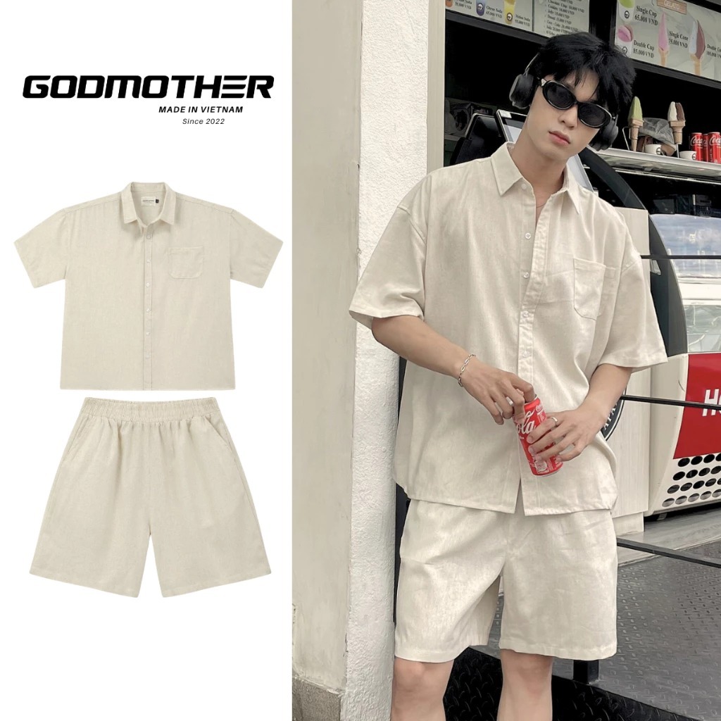 Đồ Bộ Nam GODMOTHER Set Đũi Nam (Áo + Quần) Áo Sơ Mi Đũi Cộc Tay Đi Biển Mùa Hè Cao Cấp