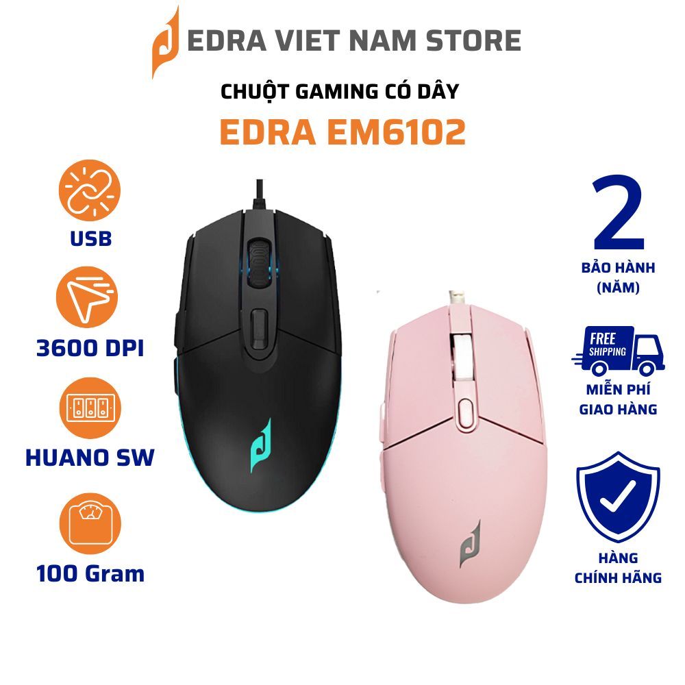 CHUỘT GAMING CÓ DÂY EDRA EM6102 ĐEN HỒNG - CHÍNH HÃNG