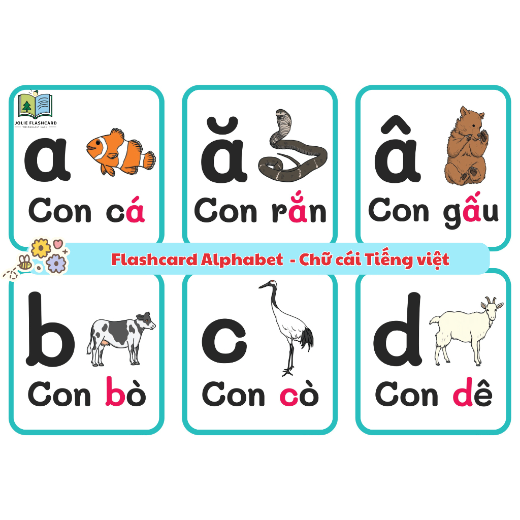 Flashcard Bộ Chữ Cái Tiếng Việt - Thẻ 29 Chữ Cái 1 Mặt Ép Plastic - Học Liệu Cho Bé - Jolie Flashcar