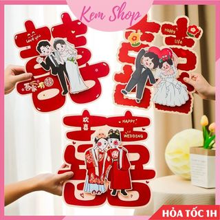  Chữ hỷ đám cưới giấy 3D hoạ tiết phu thê trang trí phòng cưới xe hoa - Kem Shop K83 