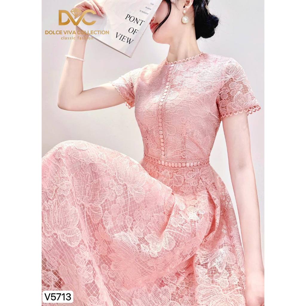 Đầm ren xòe hồng thiết kế DVC V5713 LAMIE FASHION