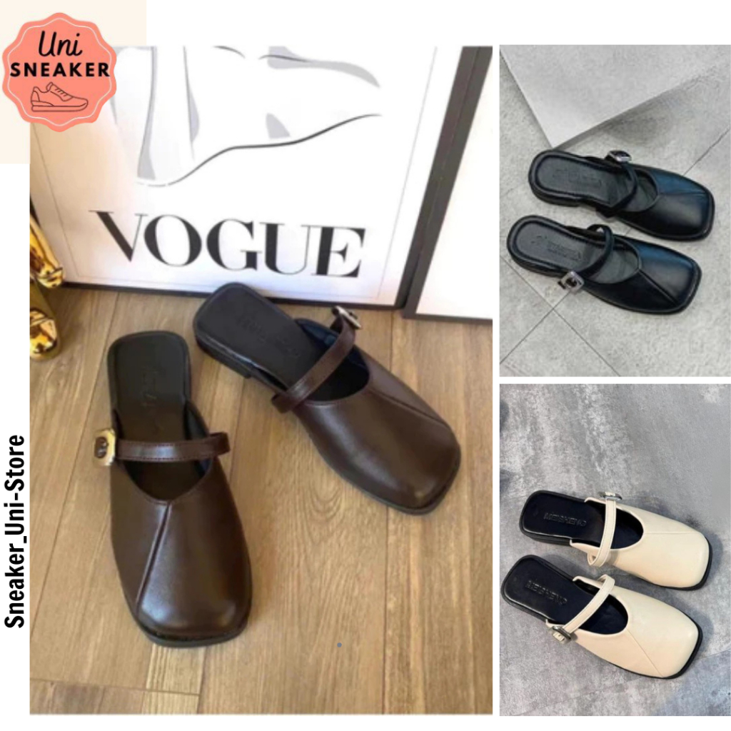 Dép Sục Nữ, Sục Nữ Đế Bệt Mũi Vuông Quai Ngang Phong Cách Hàn (CHUẨN SIZE) || Khuy Vuông Mã N09