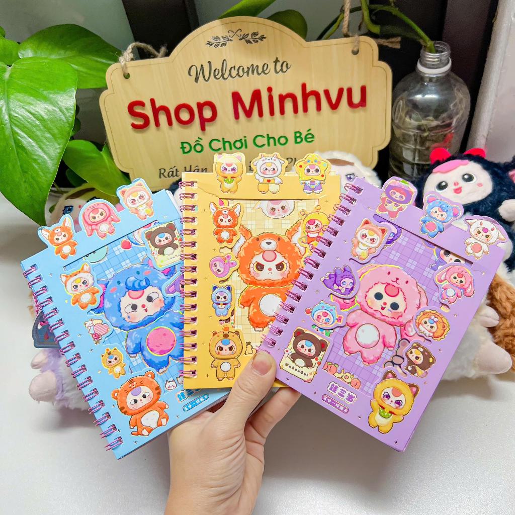 Sổ hình dán kết hợp sổ ghi chú baby three , sổ 12 trang sticker dán baby three