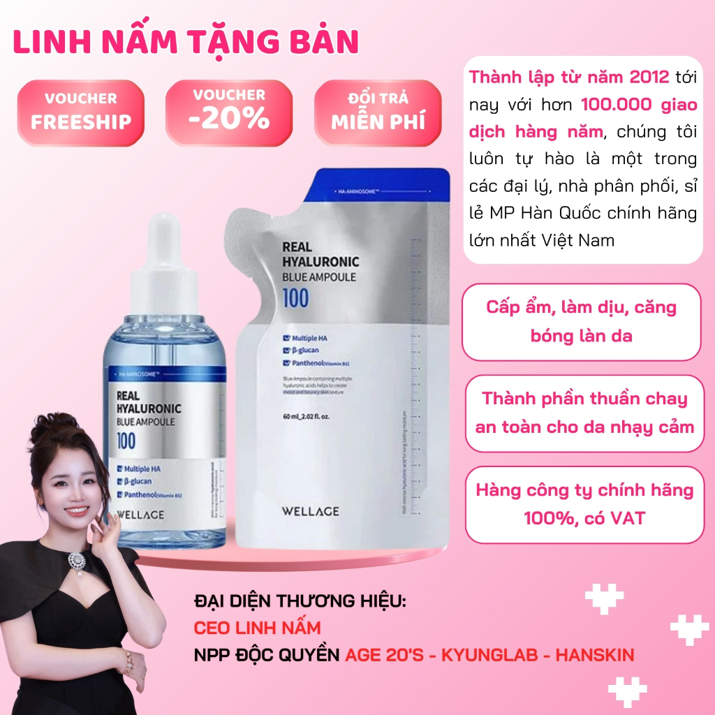Serum Wellage 60ml tặng kèm túi refill hàng công ty có VAT, Wellage tinh chất cấp ẩm căng bóng da