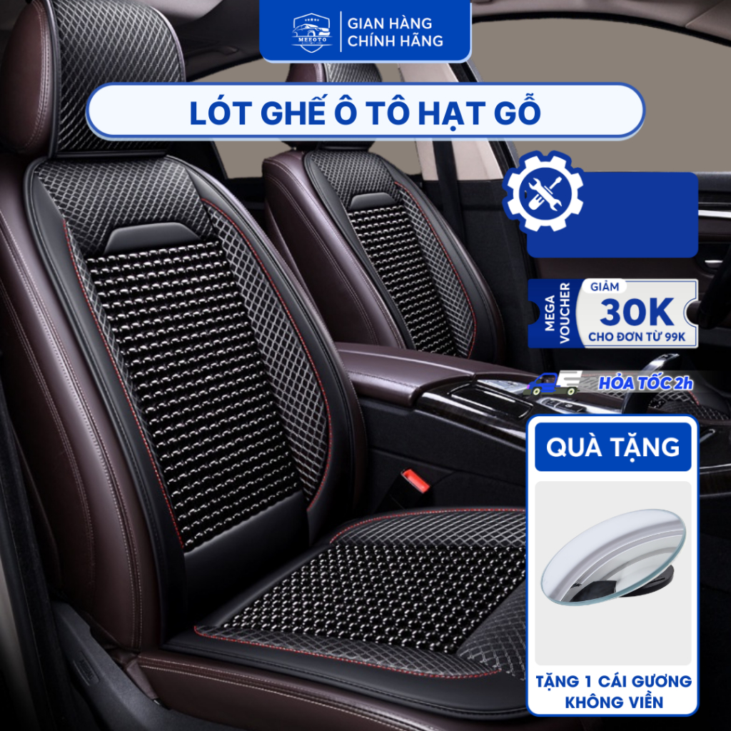 Lót Ghế Ô Tô MEEOTO Lót Ghế Ô Tô Sang Trọng Đan Hạt Gỗ Cao Cấp Chống Nóng Thoáng Lưng Chống Đau Mỏi
