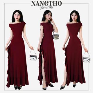 186 Đầm Dự Tiệc Dáng Dài Nữ Lệch Vai Thun Gân Co Giãn _ Xưởng May Nàng Thơ