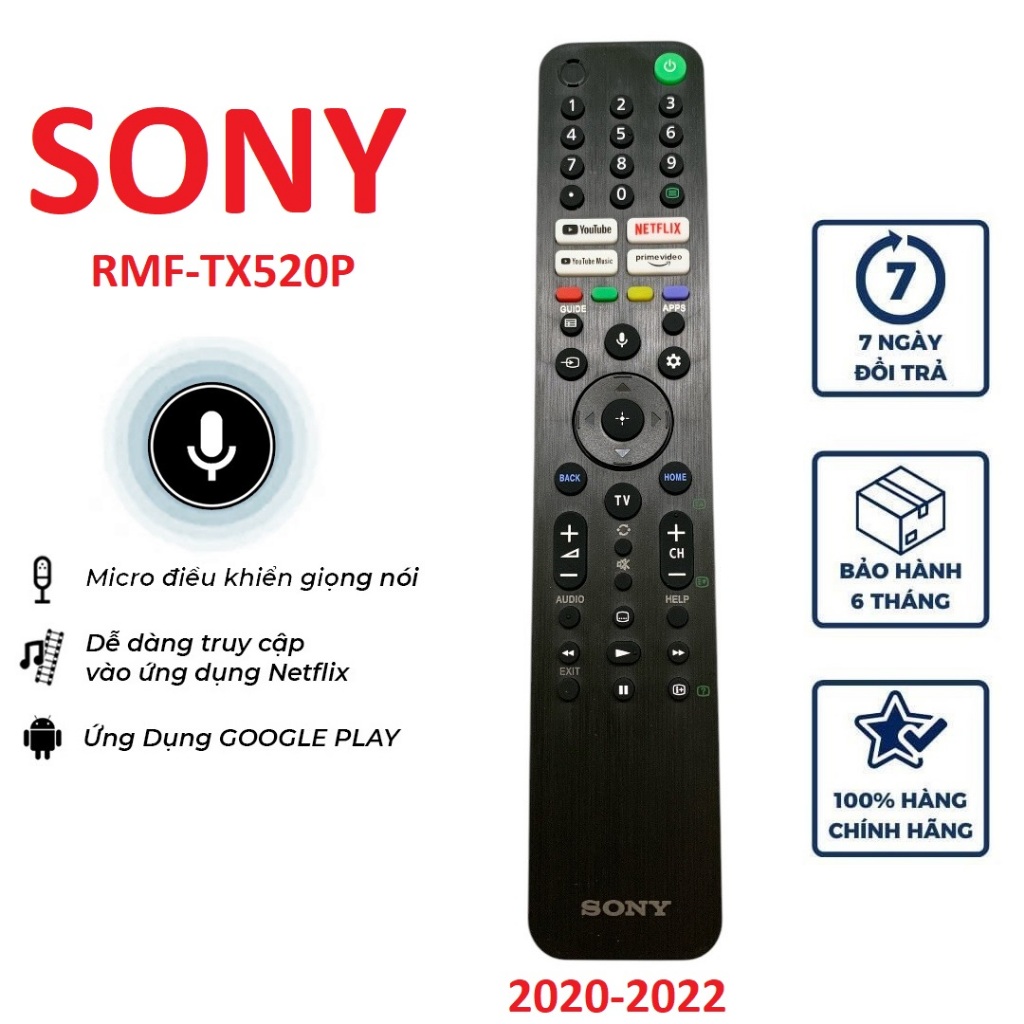 Điều khiển tivi Sony giọng nói tx520p, remote tv sony thông minh đời 2022 các dòng smart/4k/8k, mos bấm từ xa tivi so ny