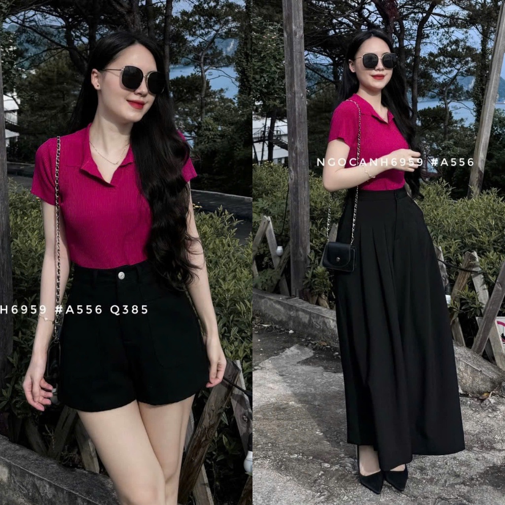 Ngocanh6959 SALE A556 Áo polo cổ bẻ màu hồng cộc tay nữ mongtoghi Quảng Châu phong cách tiểu thư sang trọng Hàn Quốc