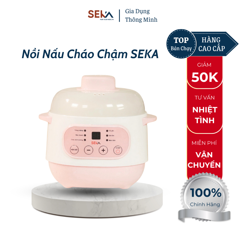 Nồi Nấu Cháo Chậm 200W Dung Tích 1L Menu 6 Chức Năng SEKA GT68 Hầm Cháo Cho Bé Ăn Dặm