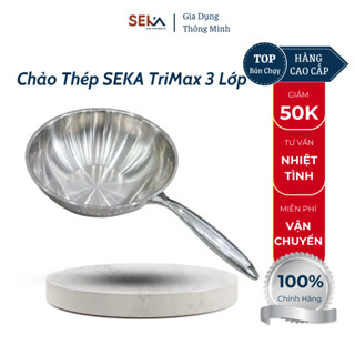 Chảo Thép SEKA TriMax 3 Lớp Nguyên Khối SK6040, Chảo Inox Chống Dính 26 - 28cm Dùng Cho Mọi Loại Bếp